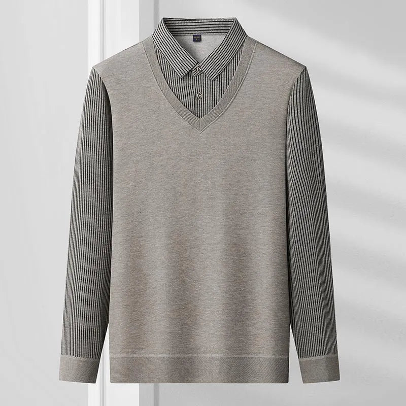 Wojciech | Ciepły męski sweter polo z guzikiem