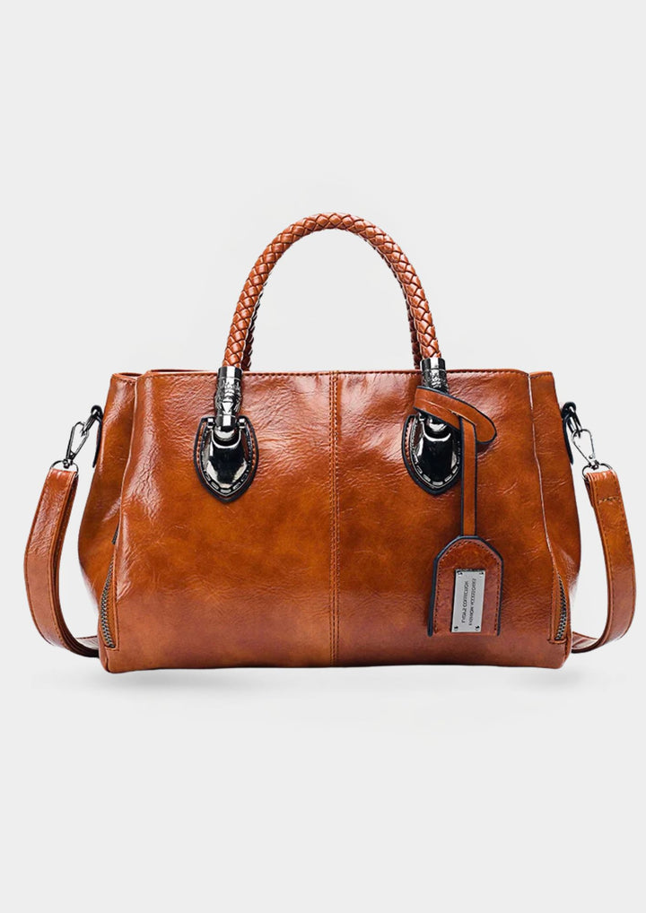 Pia™ | Stylowa skórzana torba z plecionymi uchwytami