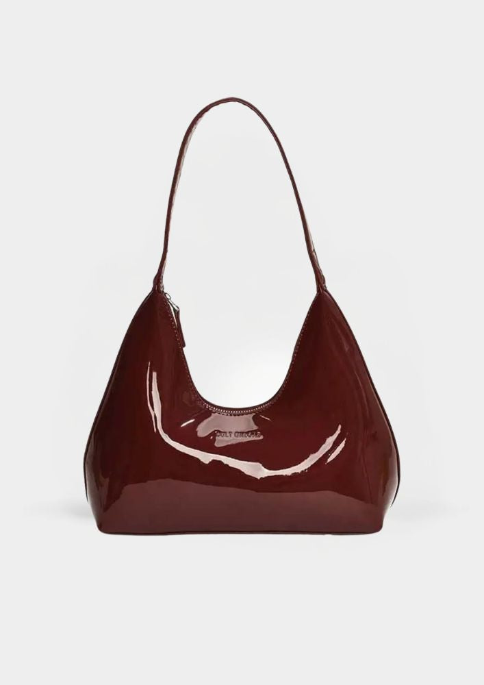 Vera™ – Elegancka bordowa torebka na ramię z lakierowanym wykończeniem