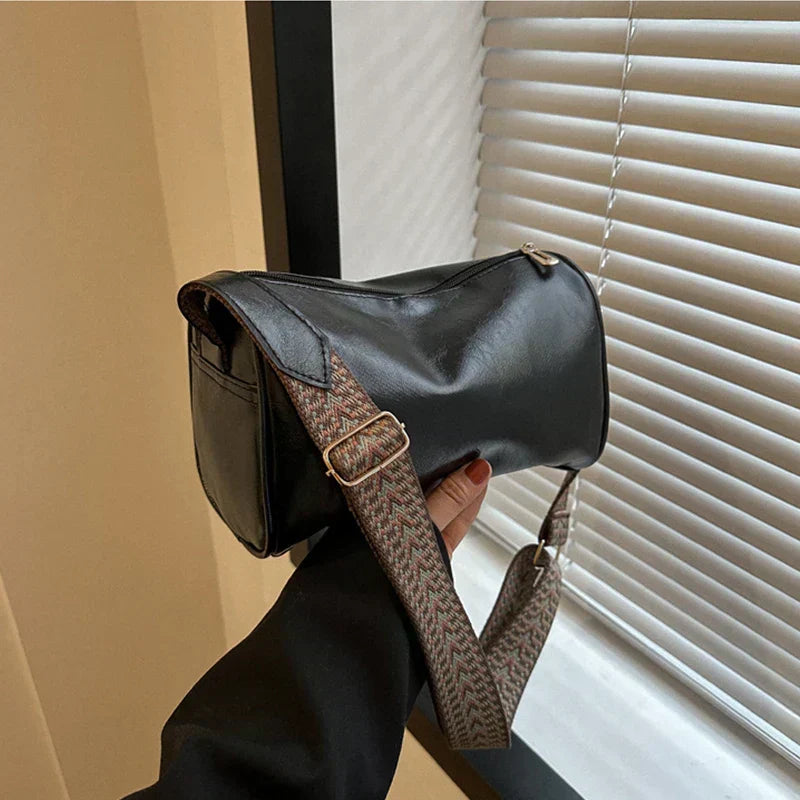 Trine™ | Vintage Skórzana Torebka Crossbody z Woven Paskiem Regulowanym