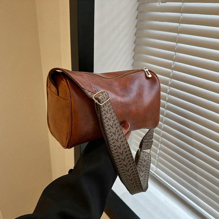 Trine™ | Vintage Skórzana Torebka Crossbody z Woven Paskiem Regulowanym