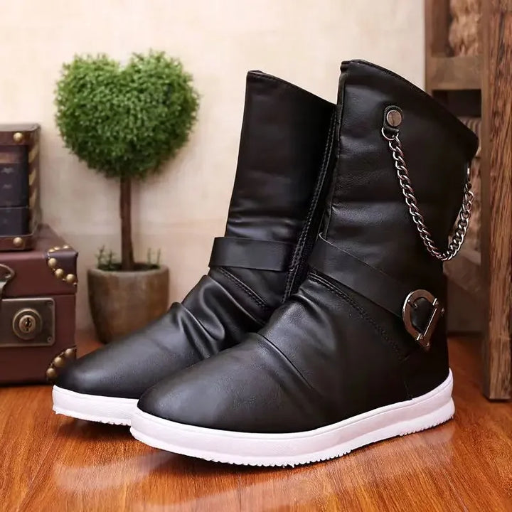 AXEL™ | Skórzane Botki z Zamkiem i Metalową Klamrą - Eliza©