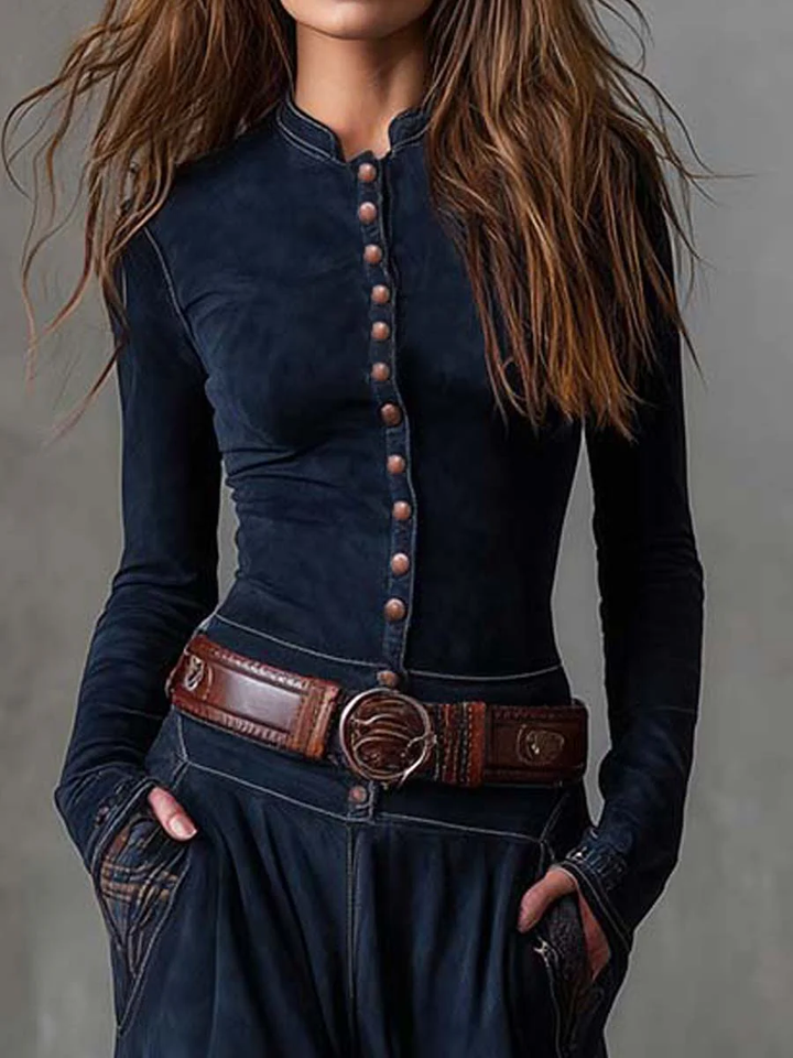 Serafina | Granatowa zamszowa sukienka maxi