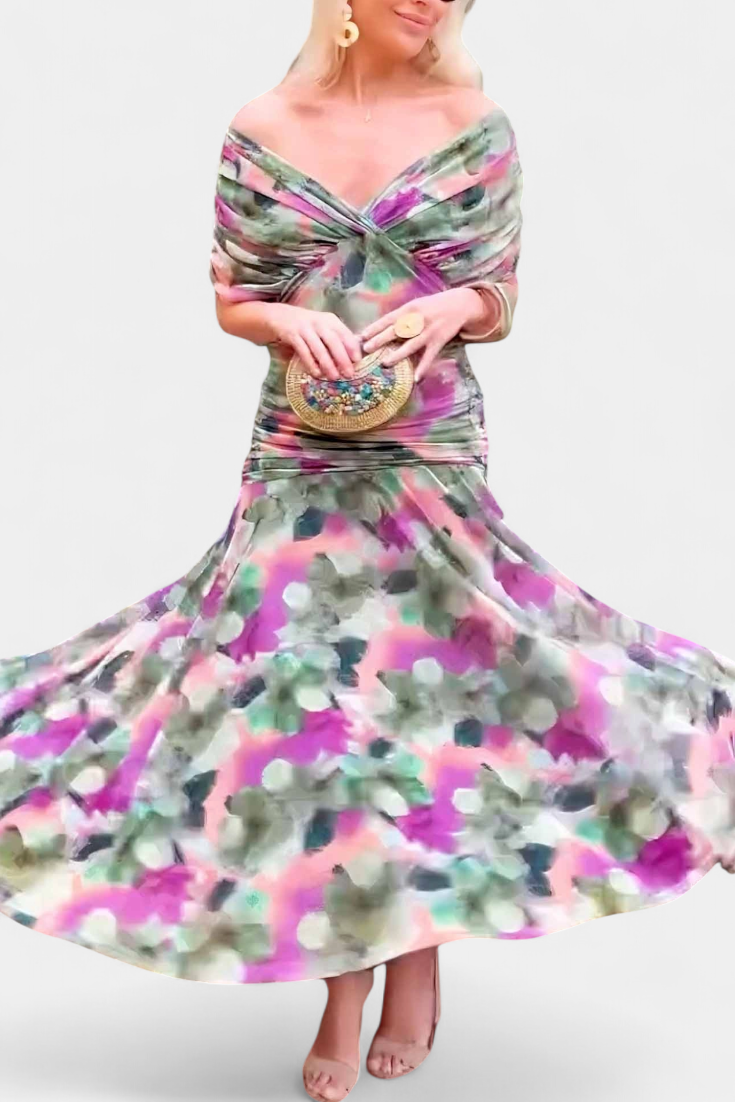 Małgorzata | Długa sukienka z dekoltem w kształcie V